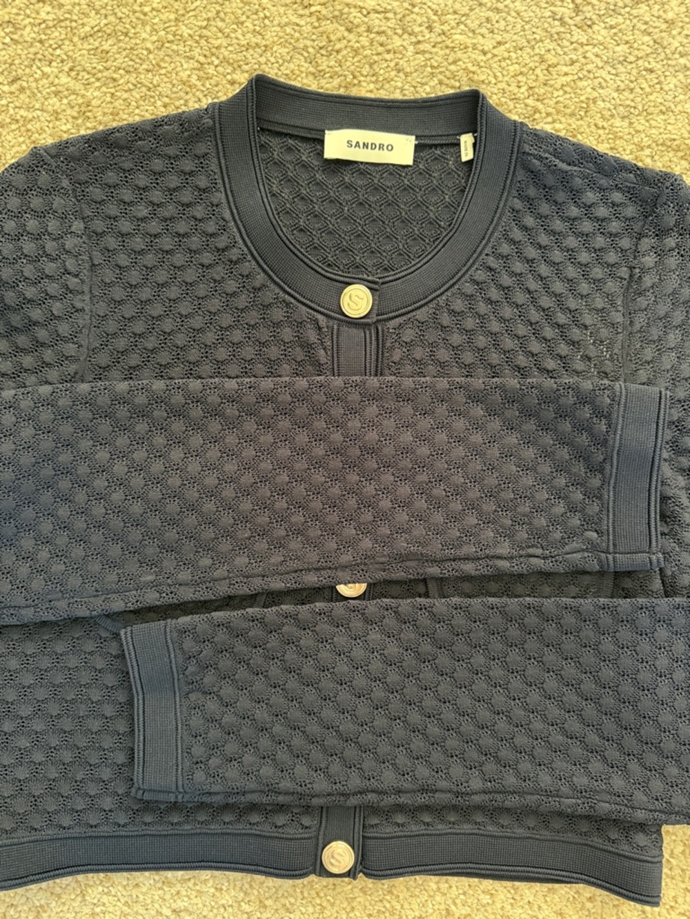 NWT SANDRO Knit Cardigan Navy Sweater - Picture 7 of 8